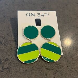 NWT On34th Enameled Round Drop Earrings Green Lime Green